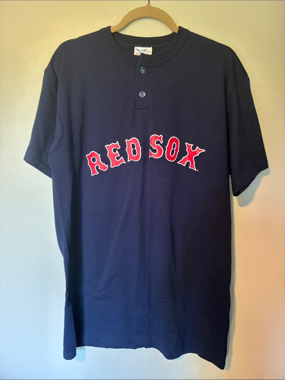 Majestic Navy Red Sox Short-Sleeve Henley Jersey Little League